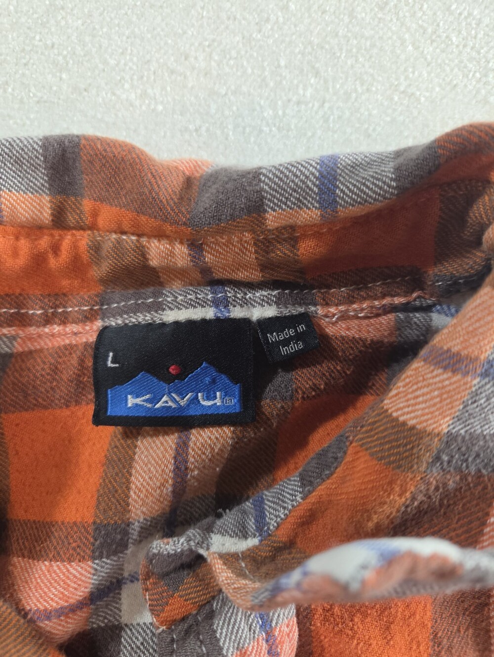 KAVU Flannel Shirt Mens L Orange Plaid Western Outdoor 100% Cotton - Picture 2 of 6